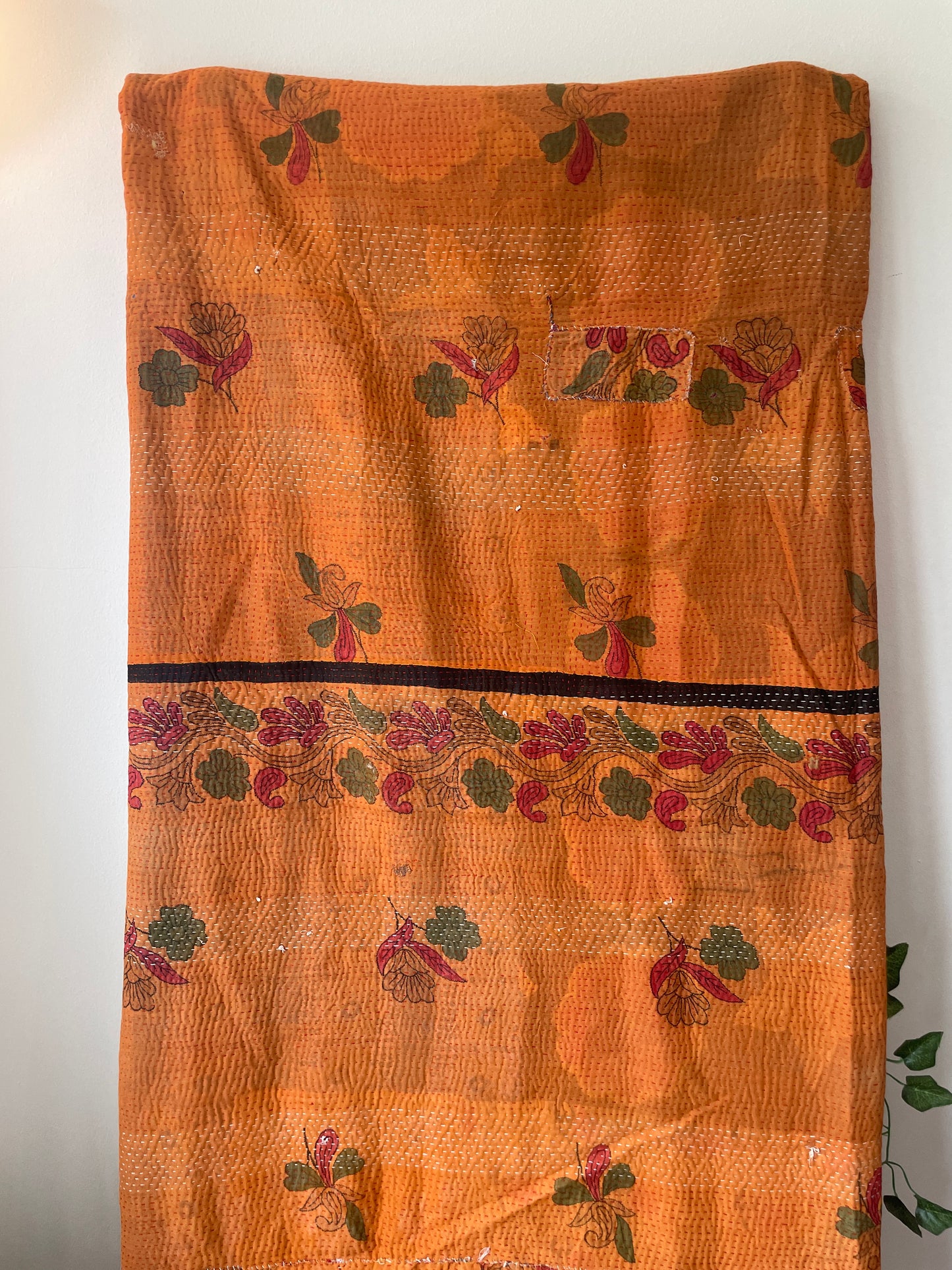 kantha embroidery bedcover UK close up kantha stitch texture