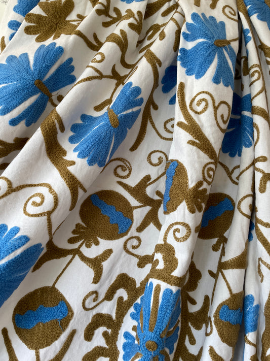 SUZANI EMBROIDERED COTTON THROW - OFF WHITE