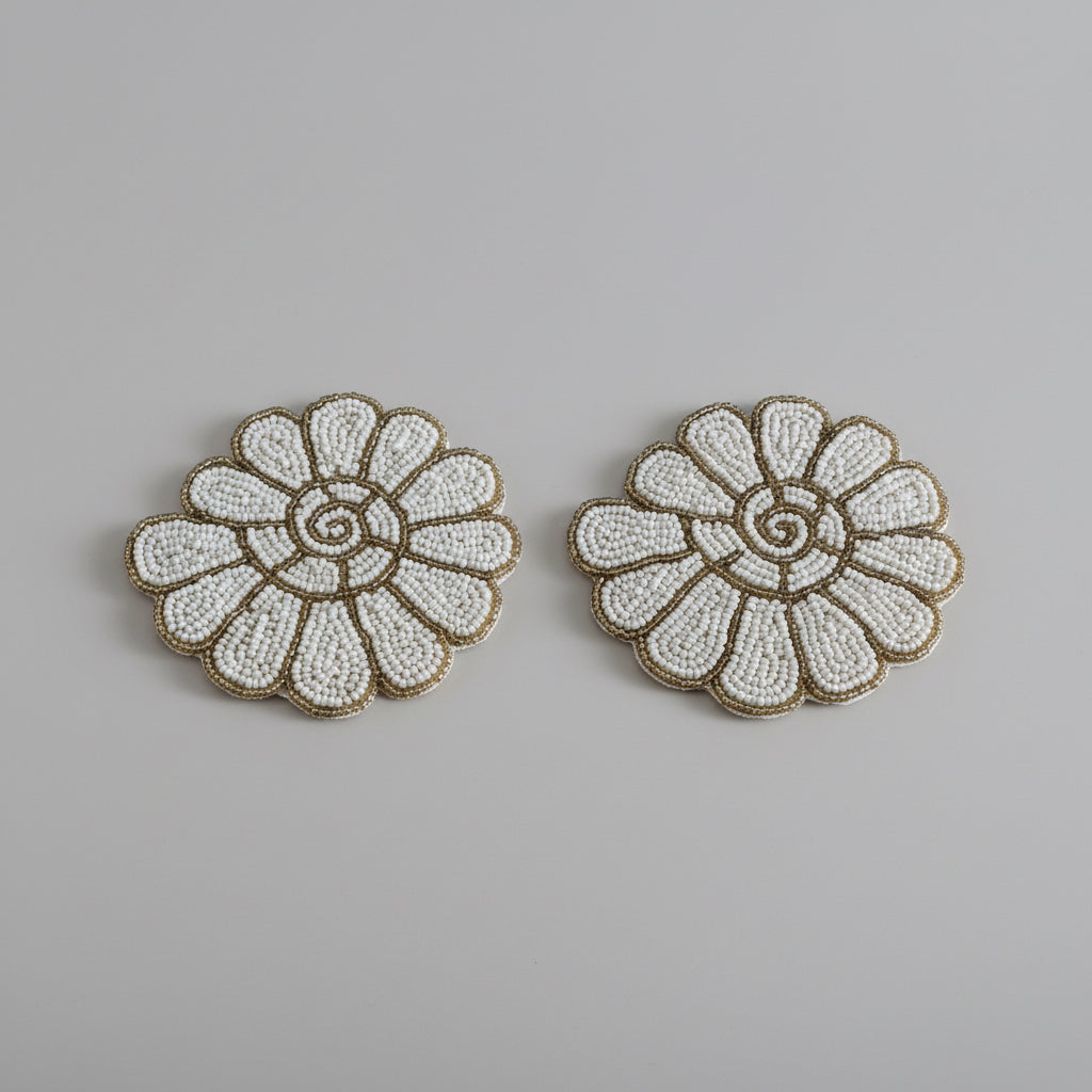 Hand-Beaded White Flower Coaster
