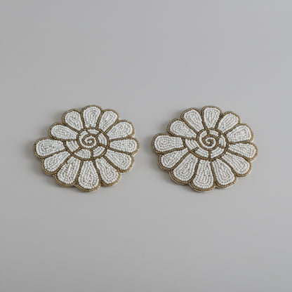 Hand-Beaded White Flower Coaster