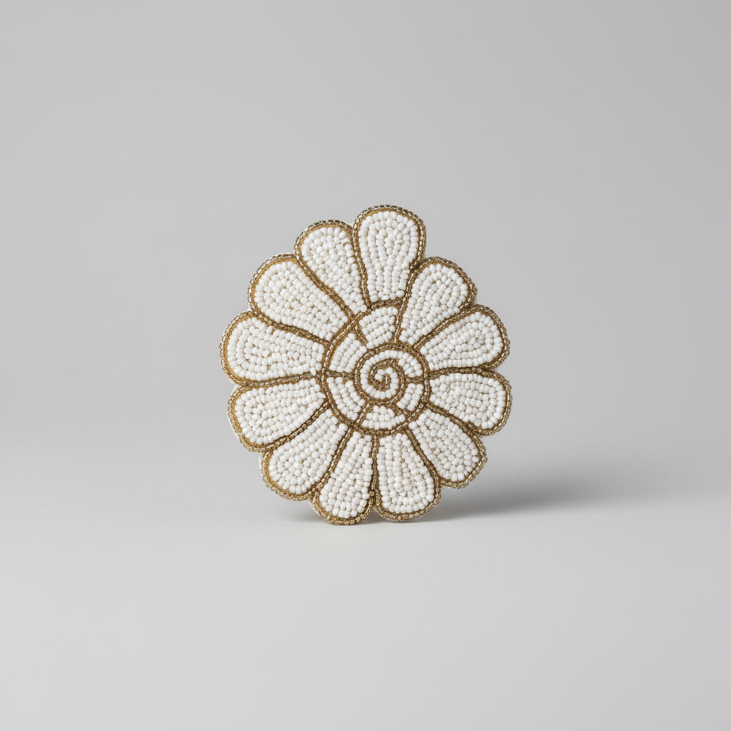 Hand-Beaded White Flower Coaster