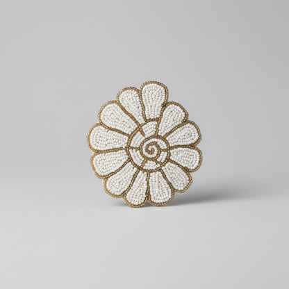 Hand-Beaded White Flower Coaster
