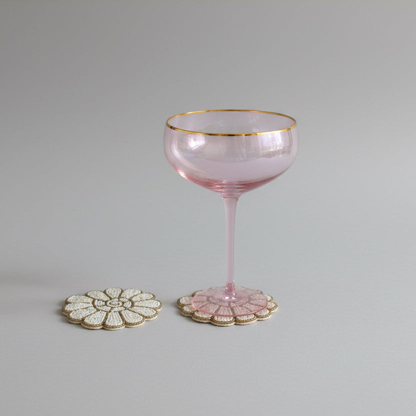 Hand-Beaded White Flower Coaster