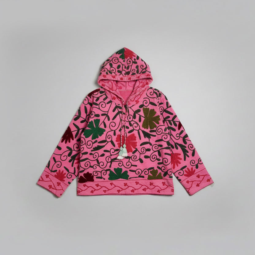 Cotton Suzani Embroidery Hoodie - Pink