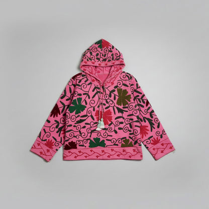 Cotton Suzani Embroidery Hoodie - Pink
