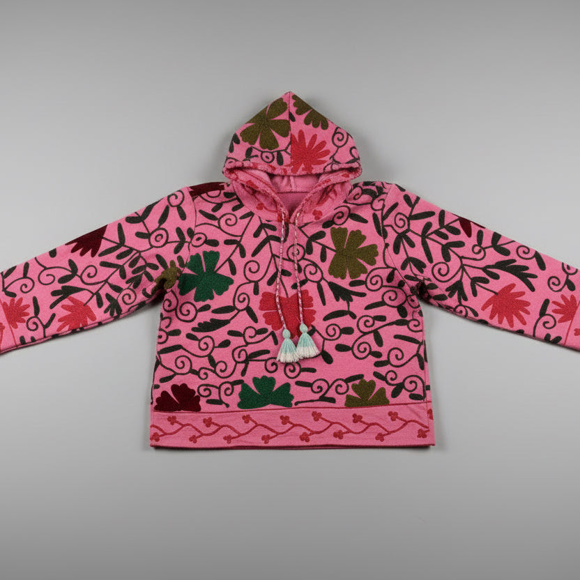 Cotton Suzani Embroidery Hoodie - Pink