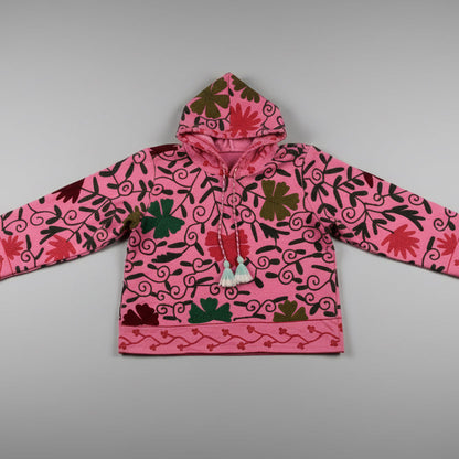 Cotton Suzani Embroidery Hoodie - Pink