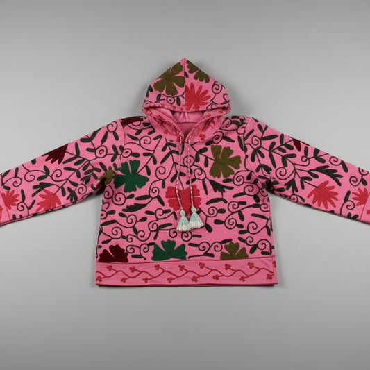 Cotton Suzani Embroidery Hoodie - Pink