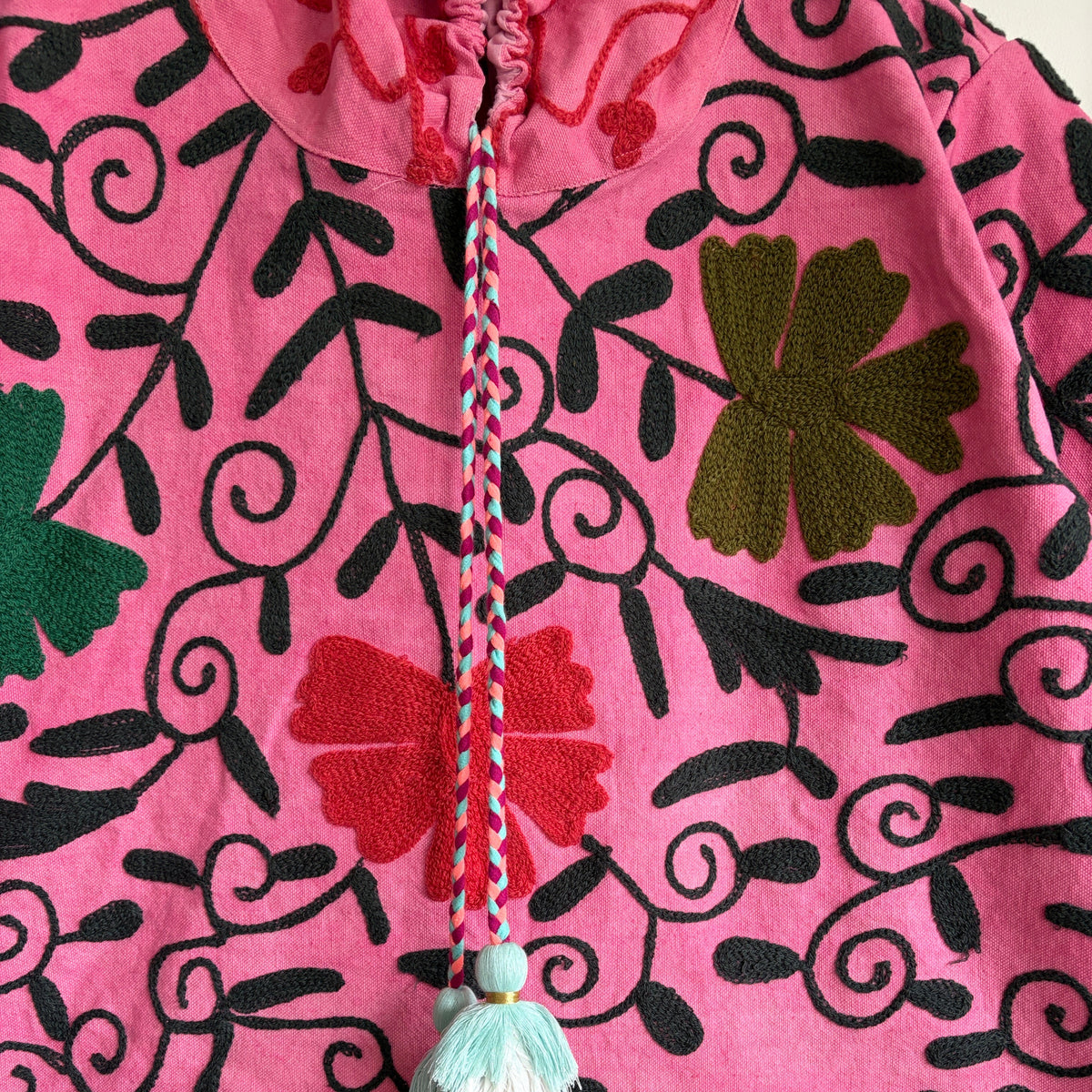 Cotton Suzani Embroidery Hoodie - Pink