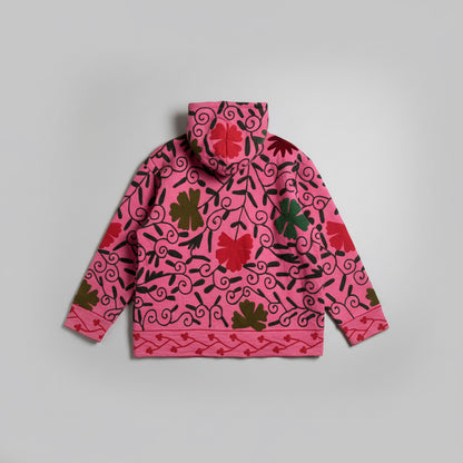 Cotton Suzani Embroidery Hoodie - Pink