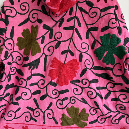 Cotton Suzani Embroidery Hoodie - Pink