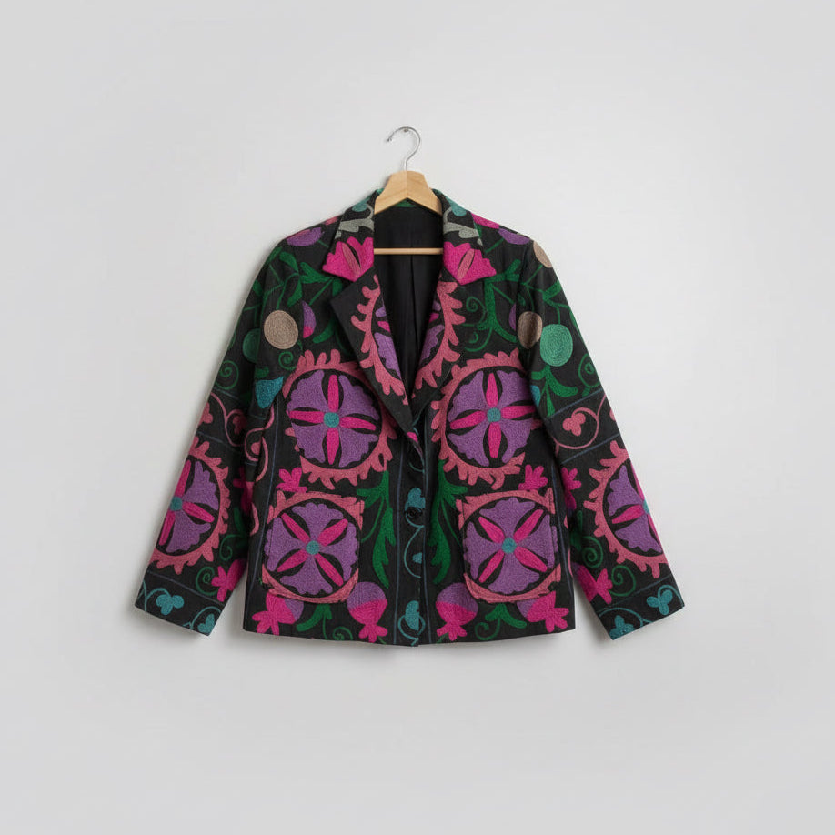 Black Floral Suzani Embroidered Jacket