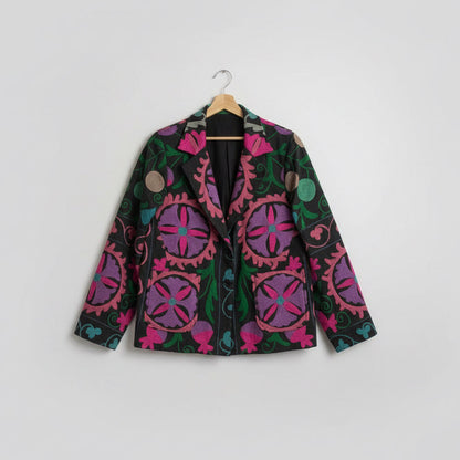 Black Floral Suzani Embroidered Jacket