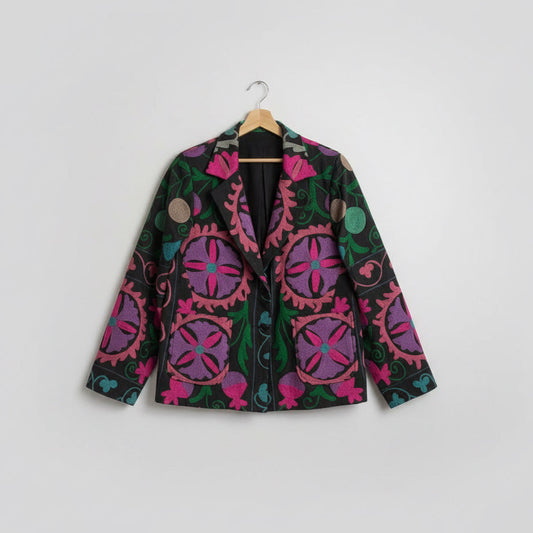 Black Floral Suzani Embroidered Jacket