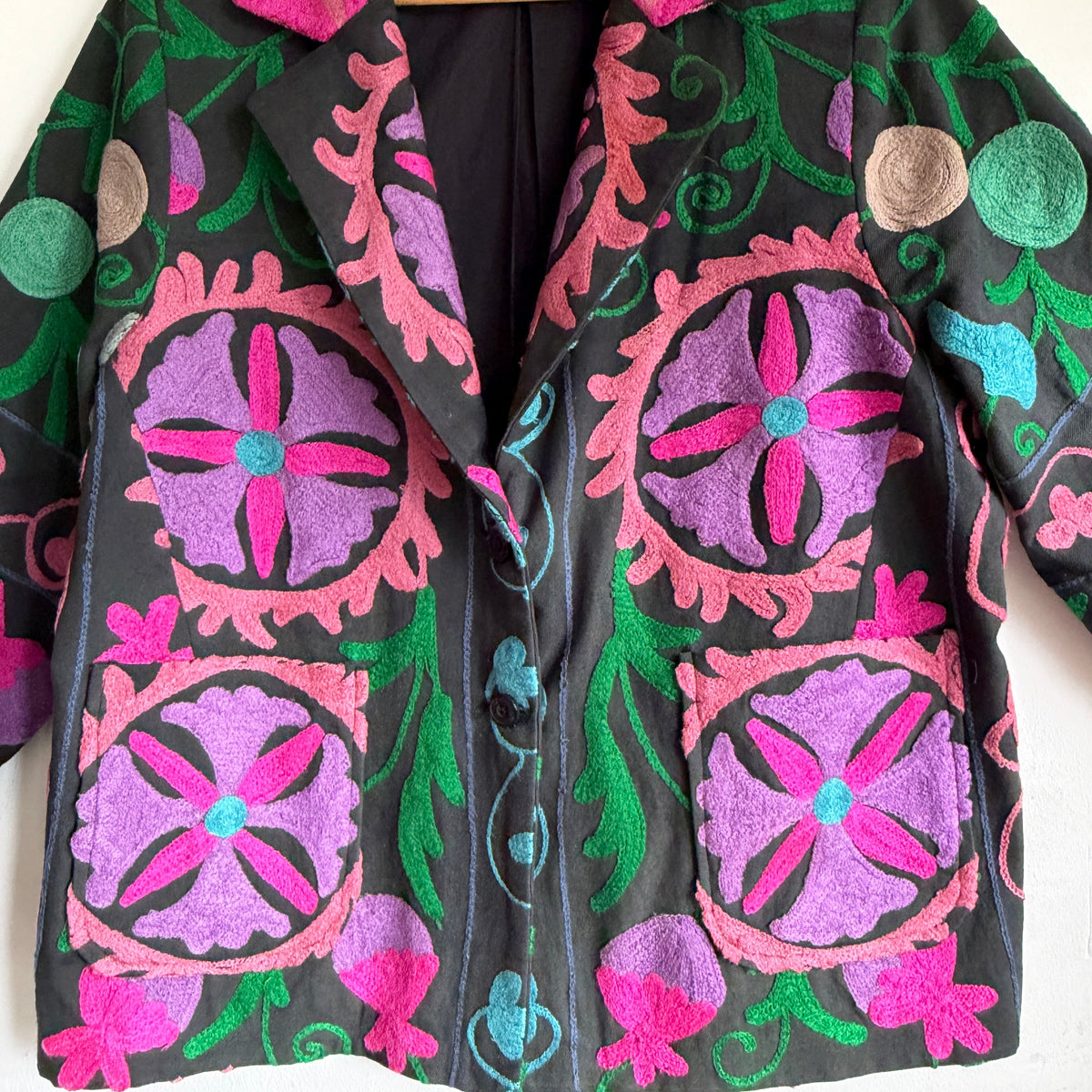 Black Floral Suzani Embroidered Jacket
