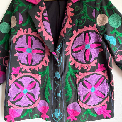 Black Floral Suzani Embroidered Jacket