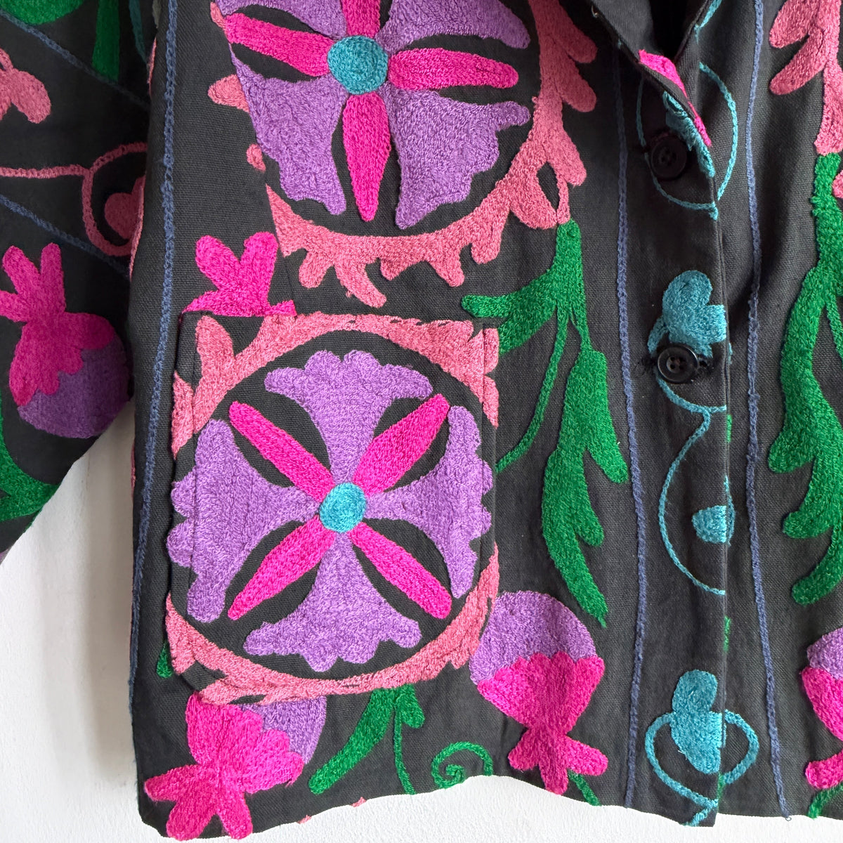 Black Floral Suzani Embroidered Jacket