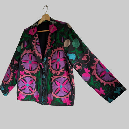 Black Floral Suzani Embroidered Jacket