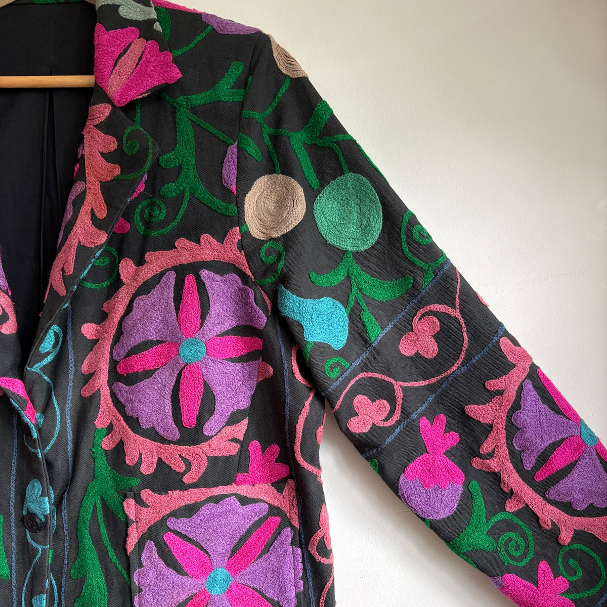 Black Floral Suzani Embroidered Jacket