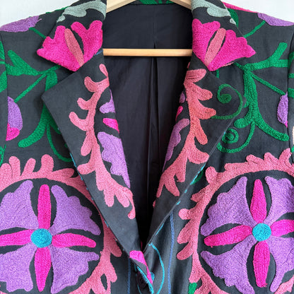 Black Floral Suzani Embroidered Jacket
