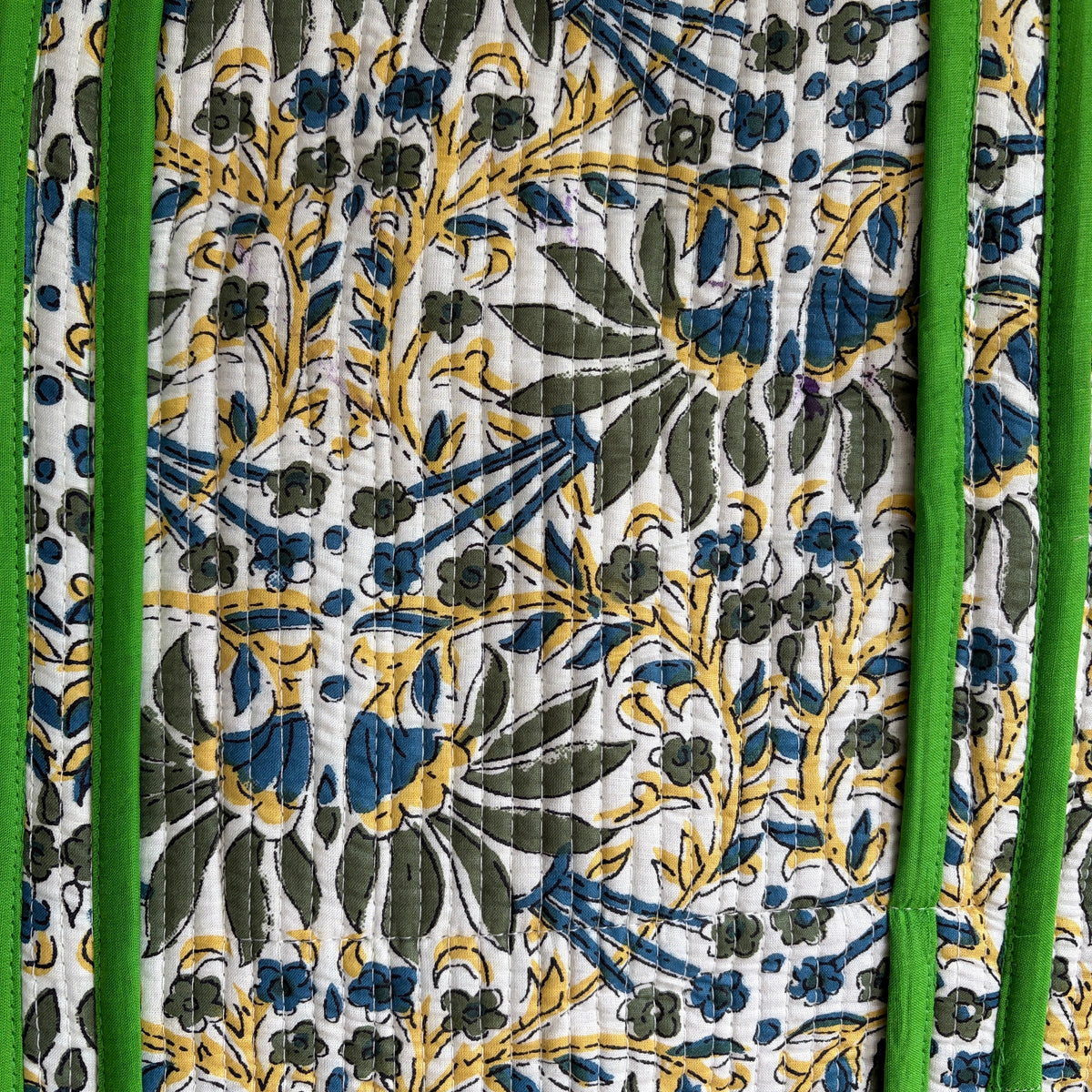 Blue and Green Floral Quilted Cotton Tote Bag