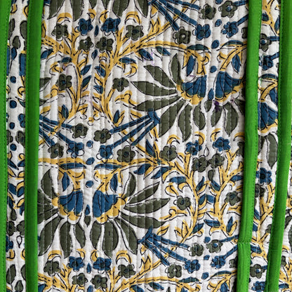 Blue and Green Floral Quilted Cotton Tote Bag