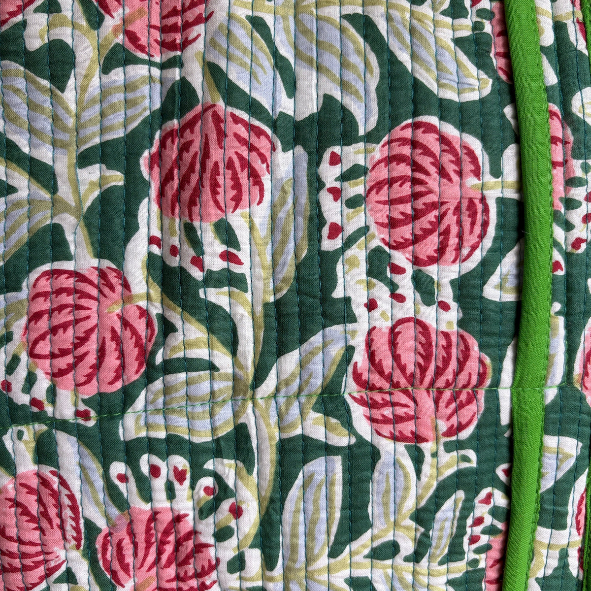 Floral Green cotton quilted tote bag 