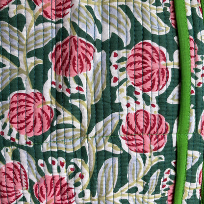 Floral Green cotton quilted tote bag 