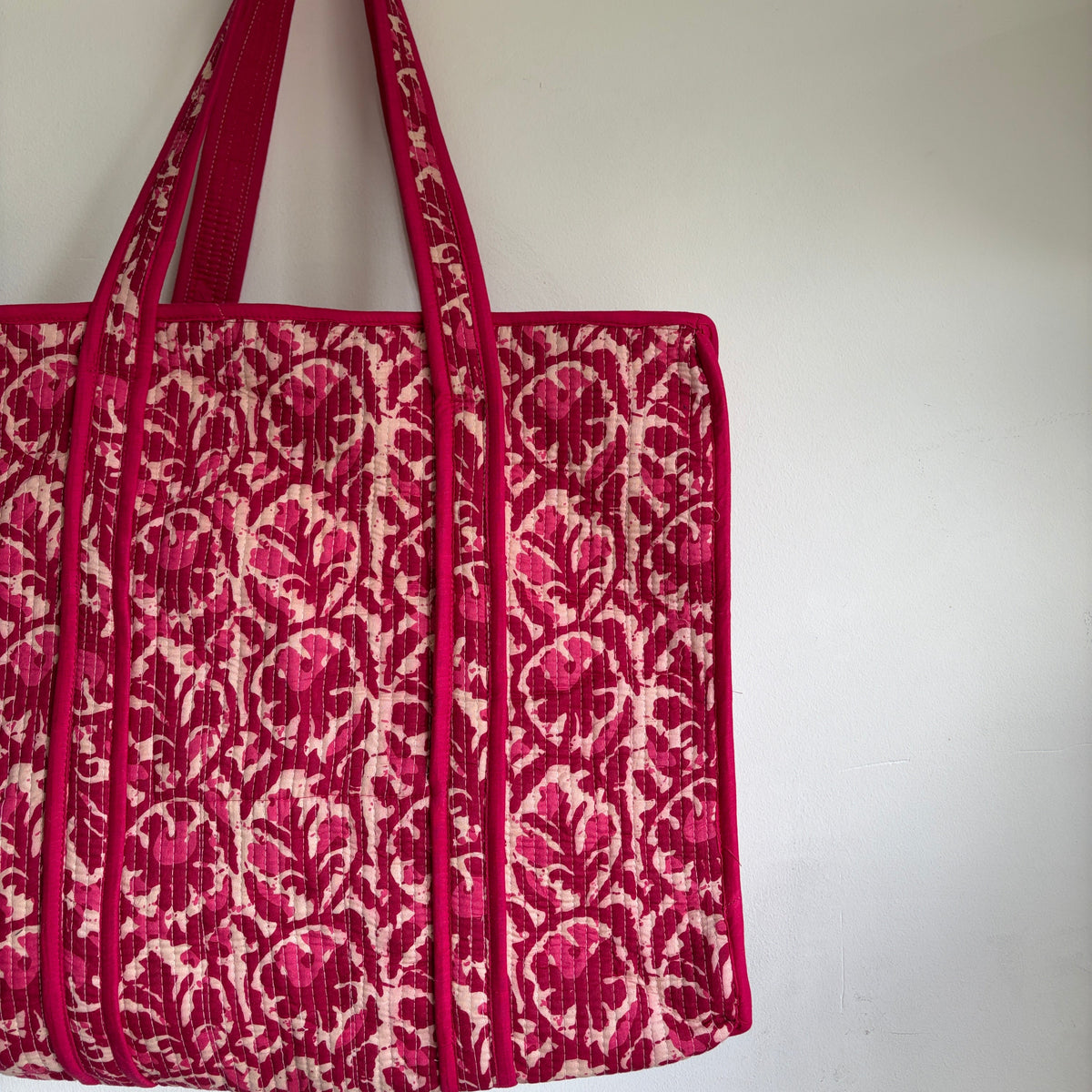 Cotton quilted block print Tote bag 