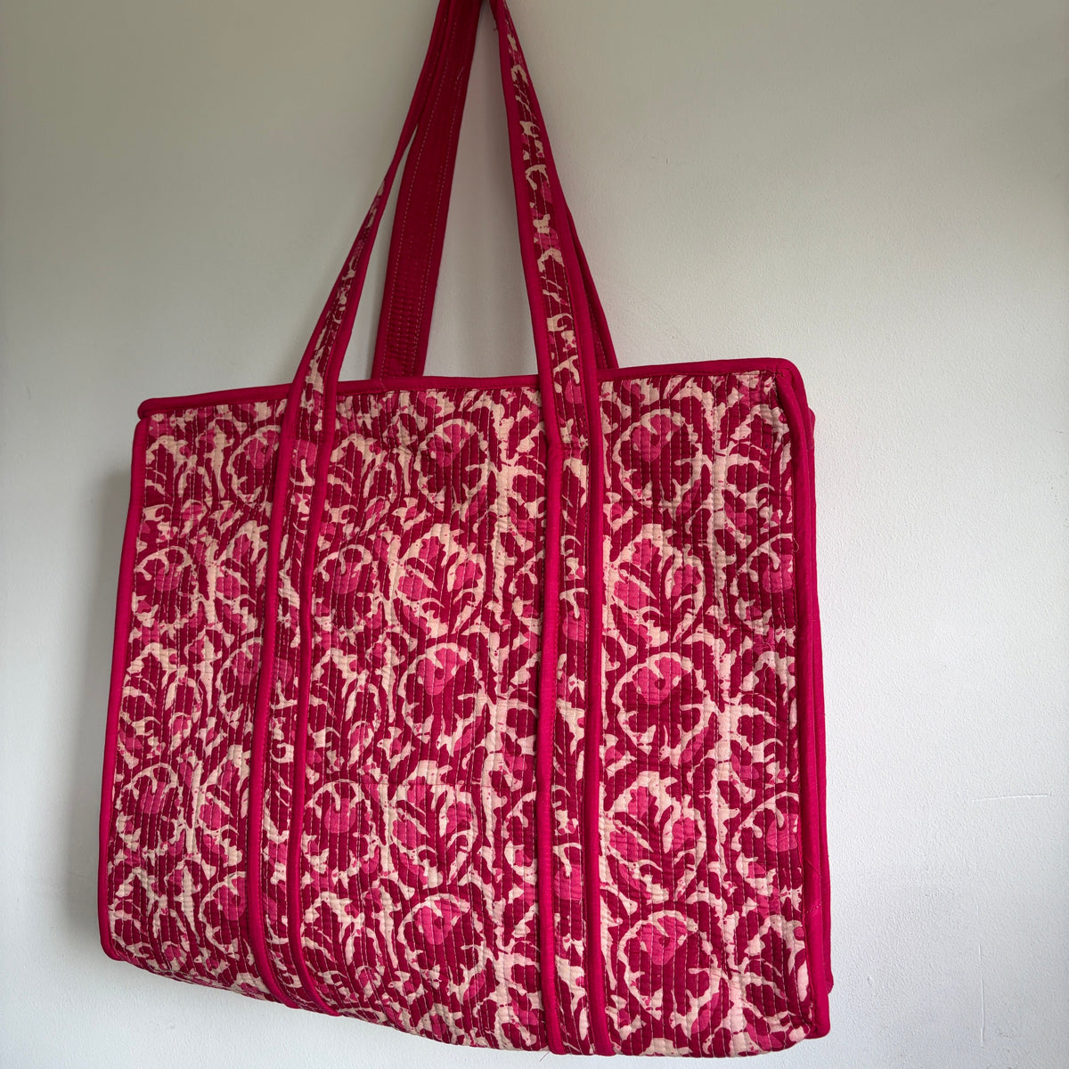 Cotton quilted block print Tote bag 