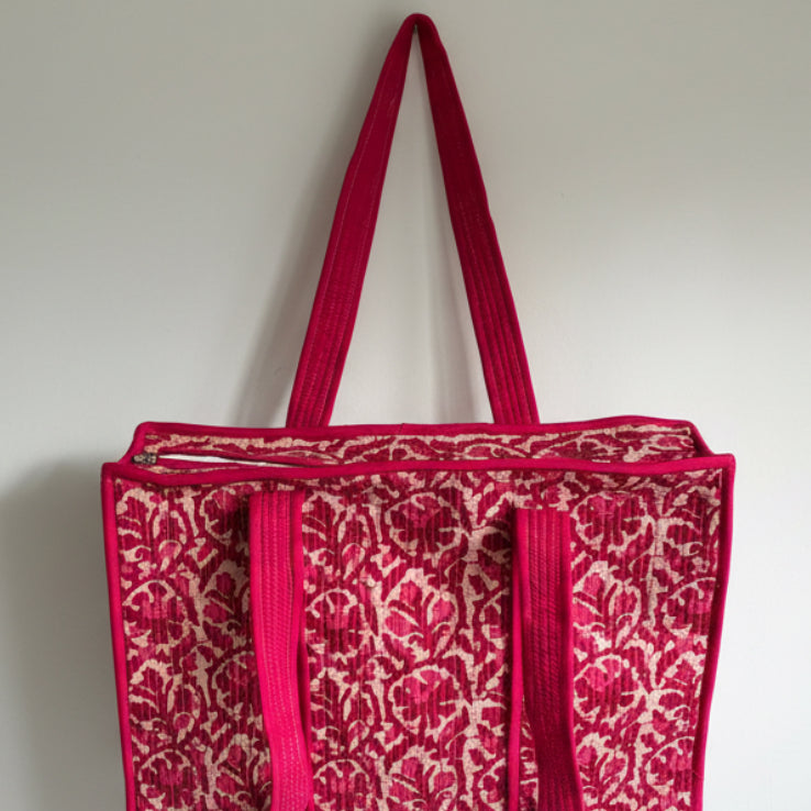 Cotton quilted block print Tote bag 