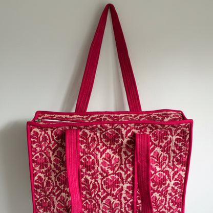 Cotton quilted block print Tote bag 