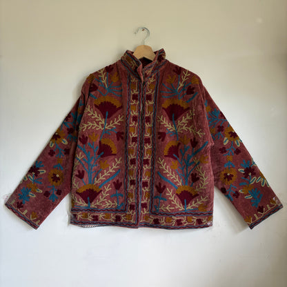 Dusty Rose Suzani Embroidery Velvet Jacket