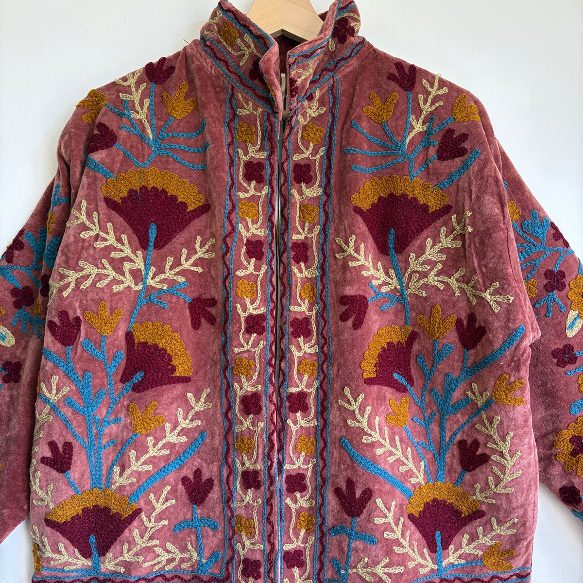 Dusty Rose Suzani Embroidery Velvet Jacket