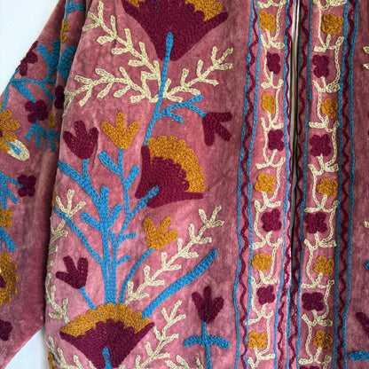 Dusty Rose Suzani Embroidery Velvet Jacket