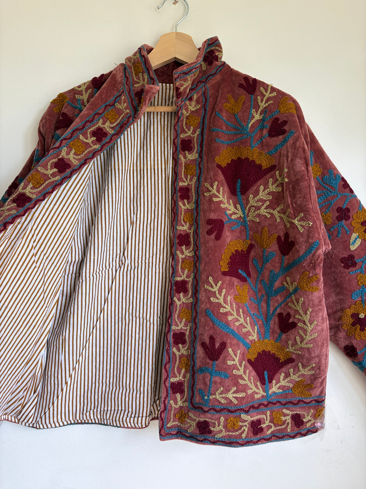 Dusty Rose Suzani Embroidery Velvet Jacket