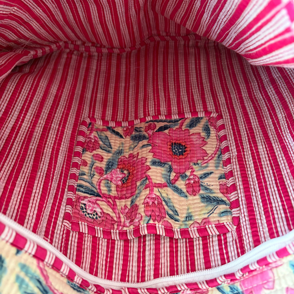 Pink Floral Quilted Tote Bag