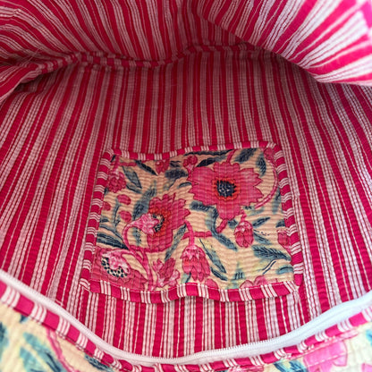 Pink Floral Quilted Tote Bag