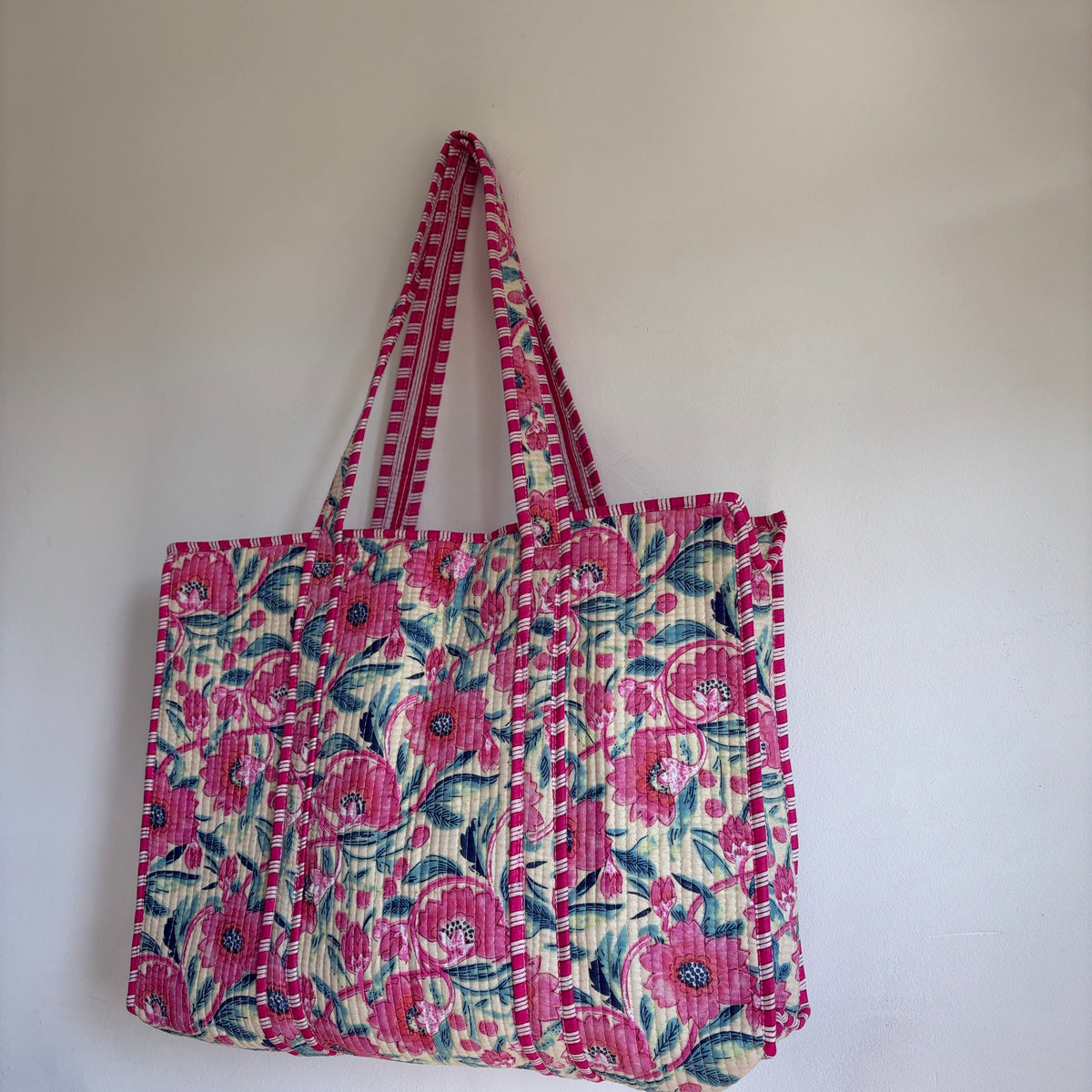 Pink Floral Cotton quilted Tote bag 