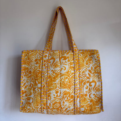 Yellow Cotton Quilted Tote Bag