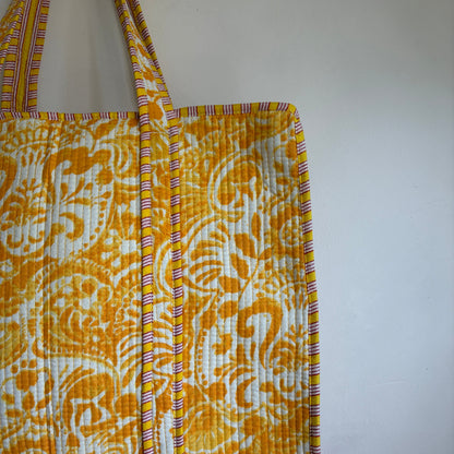 Yellow Cotton Quilted Tote Bag