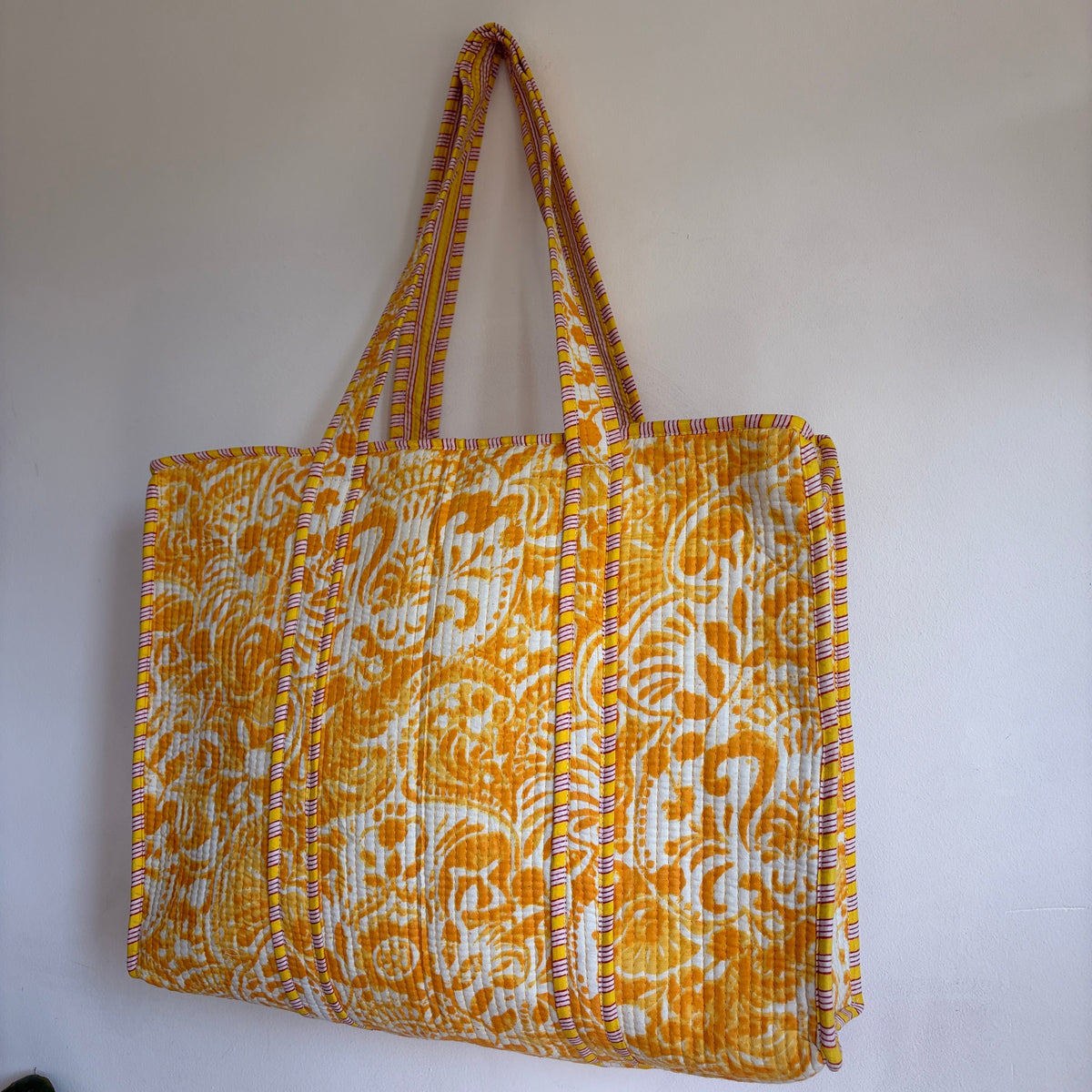 Yellow Cotton Quilted Tote Bag