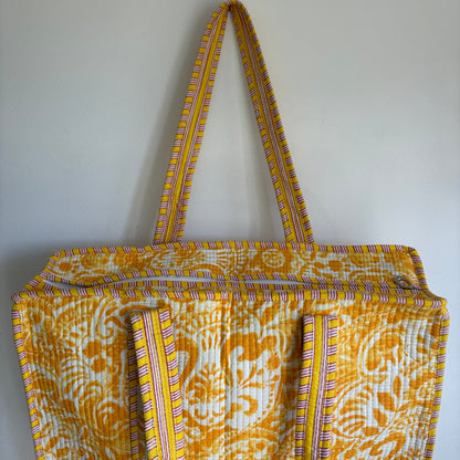 Yellow Cotton Quilted Tote Bag