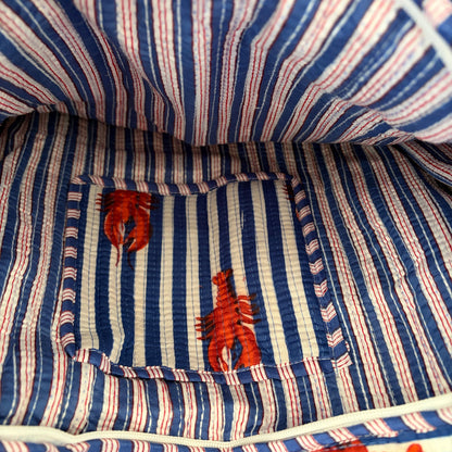 Blue Striped Lobster Quilted Tote Bag