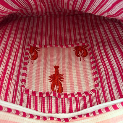 Light Pink Striped Lobster Quilted Tote Bag