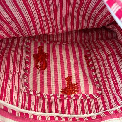 Pink Striped Lobster Quilted Tote Bag