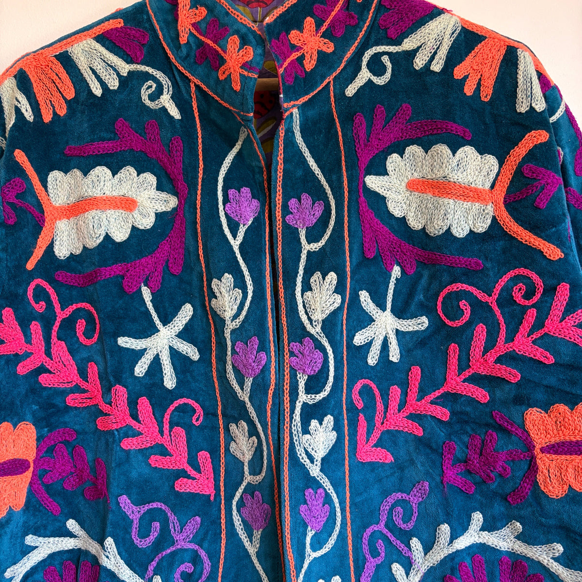 Teal Blue Suzani Velvet Jacket 