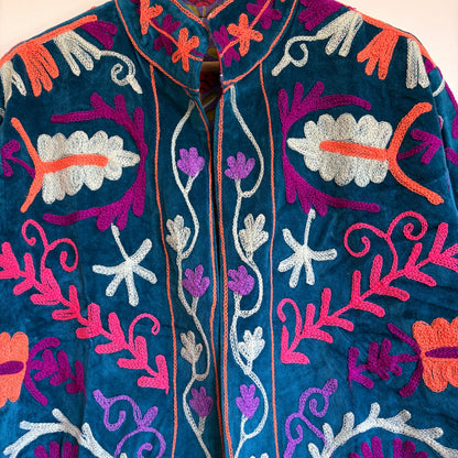 Teal Blue Suzani Velvet Jacket 