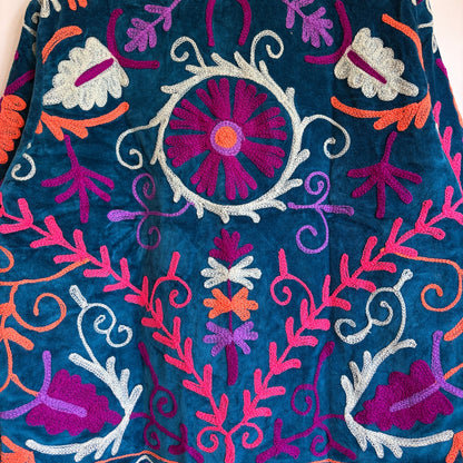 Teal Blue Suzani Velvet Jacket 