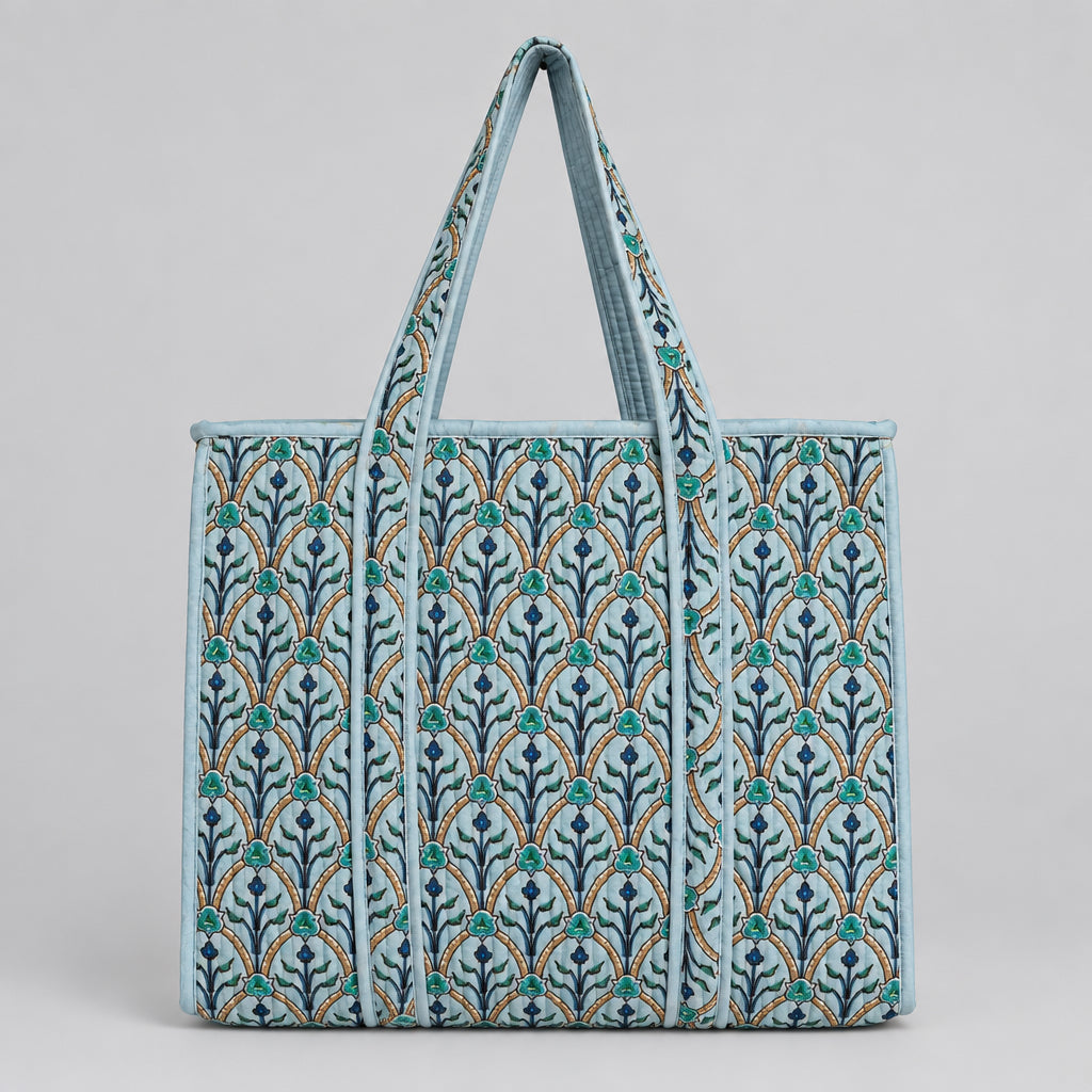 Light Blue Cotton quilted tote bag 